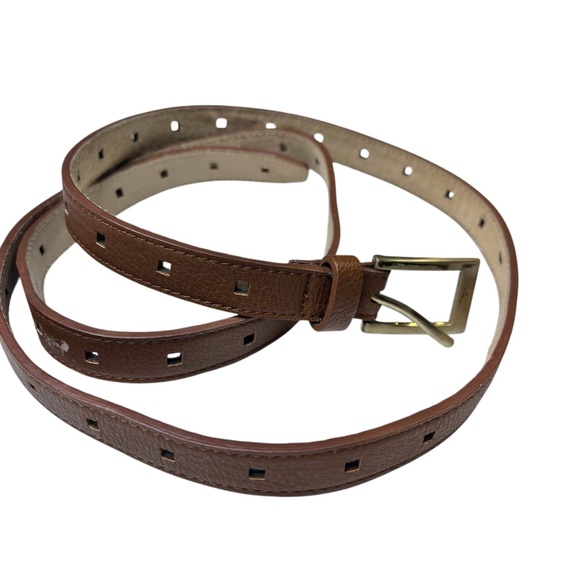 Brown Leathe Lined Square Prong Holer Thin Belt - Picture 3 of 11